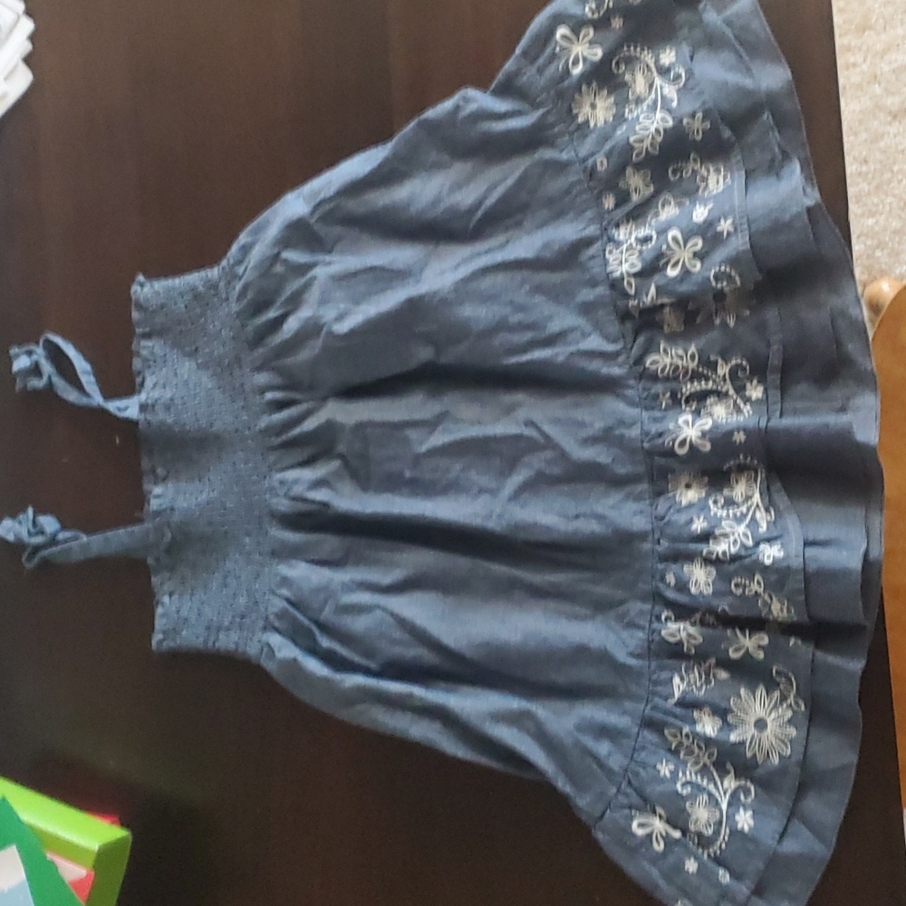 The Children's Place Cotton Jean Embroidered Floral Tube Dress - Picture 4 of 5